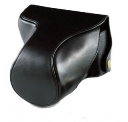 Black Leather Camera Case Bag for Panasonic Lumix GF2