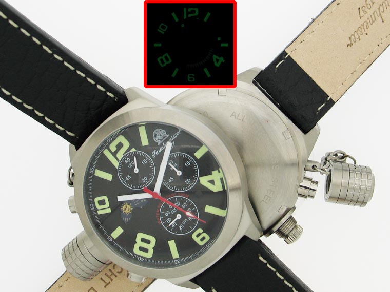 2.WW German U-Boot Chronograph 3-eyes heavy!!! crown protecting system black T0070