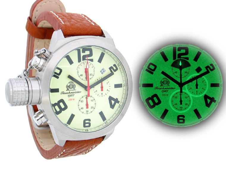 2.WW German U-Boot Chronograph 3-eyes 1/20SEC heavy!!! crown protecting system luminous T0123