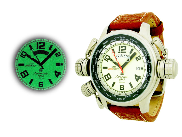 XXL-Pilot DEFENDER "World-Tour" GMT Luminous with crown protection system A1284