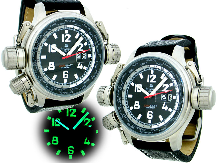 XXL-Pilot DEFENDER "World-Tour" BIG-DATE black with crown protection system A1299