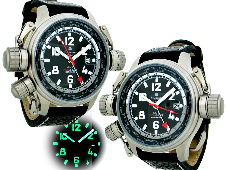 XXL-Pilot DEFENDER "World-Tour" GMT black with crown protection system A1300