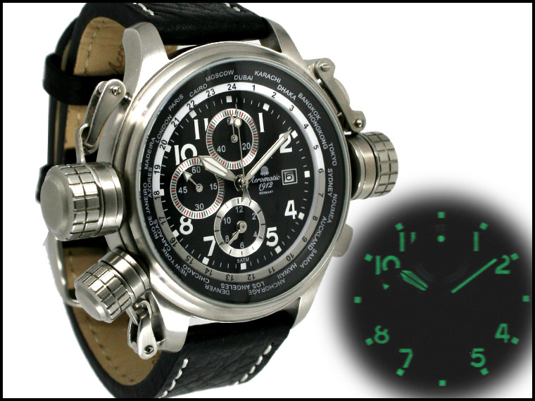 XXL-Pilot DEFENDER "World-Tour" ALARM Chronograph with crown protection system A1328