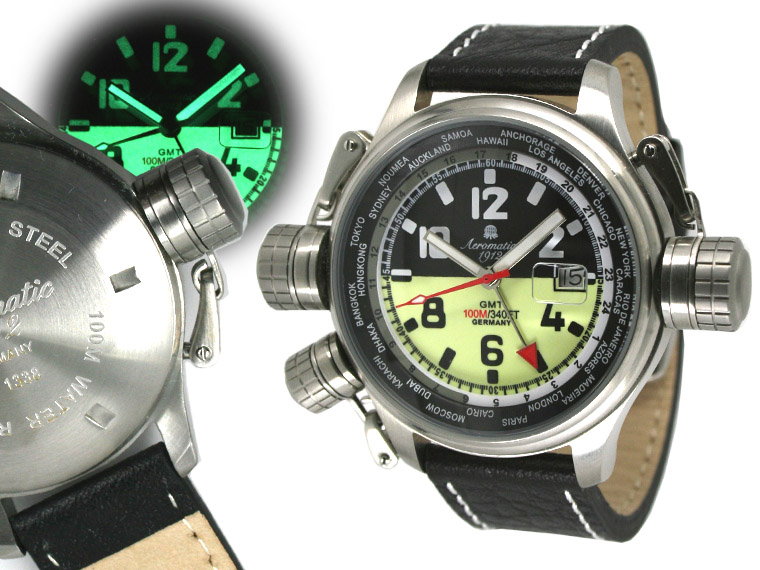 XXL-Pilot DEFENDER World-Tour GMT black with crown protection system A1338