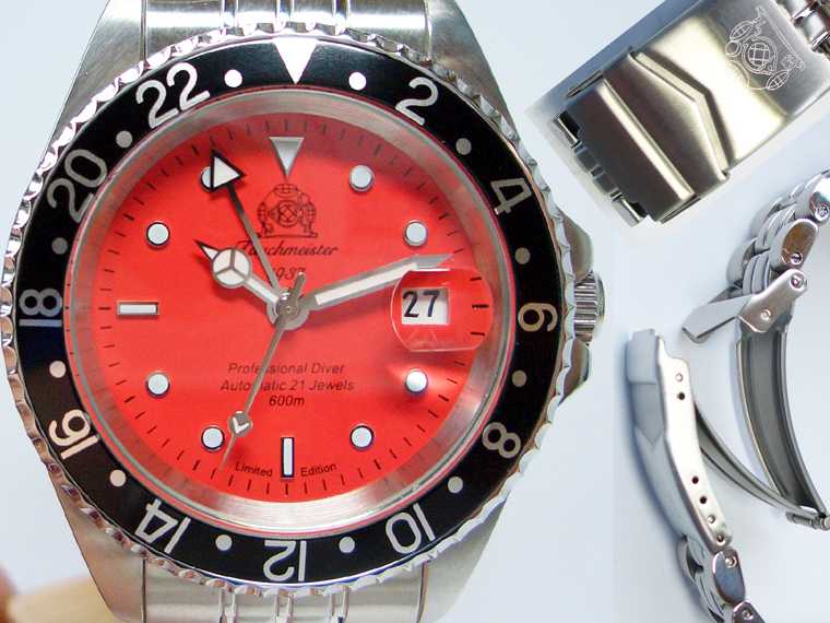 Automatic Professional Diver GMT-U-BOOT SUB. 600m 24h dial red T0029