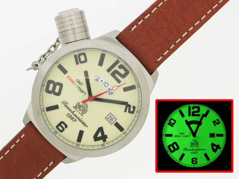 2.WW German U-Boot DATE SWISS-GMT heavy!!! crown protecting system luminous T0068