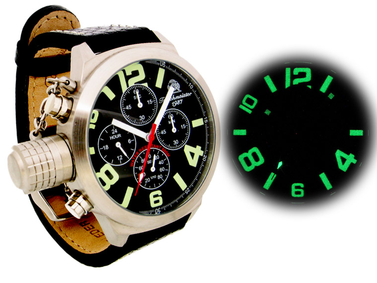 2.WW German U-Boot Chronograph 4 eyes heavy!!! crown protecting system black T0069