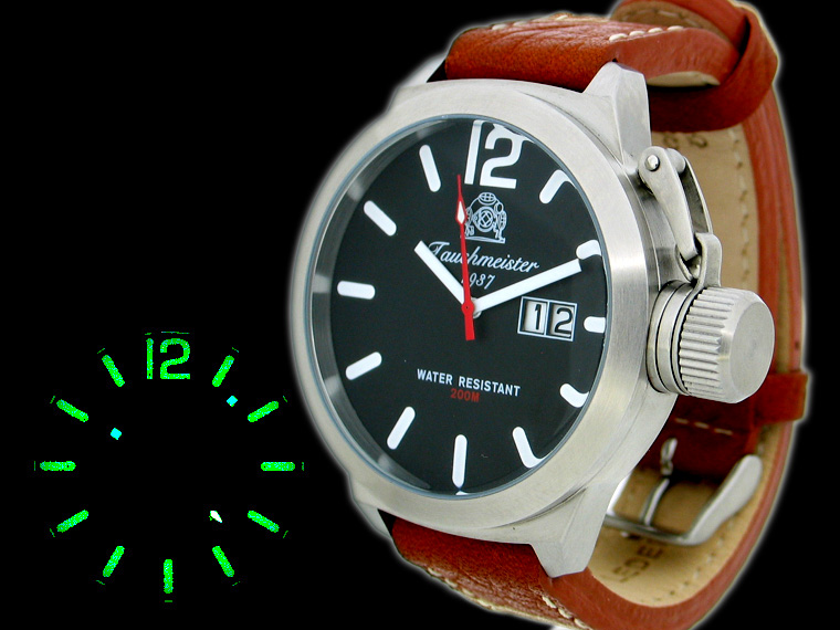 2.WW German U-Boot SWISS-BIG-DATE heavy!!! crown protecting system T0128