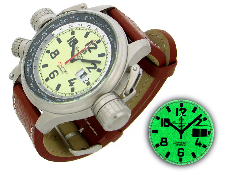 XXL-Pilot "World-Tour" BIG-DATE Luminous with crown protection system T0156