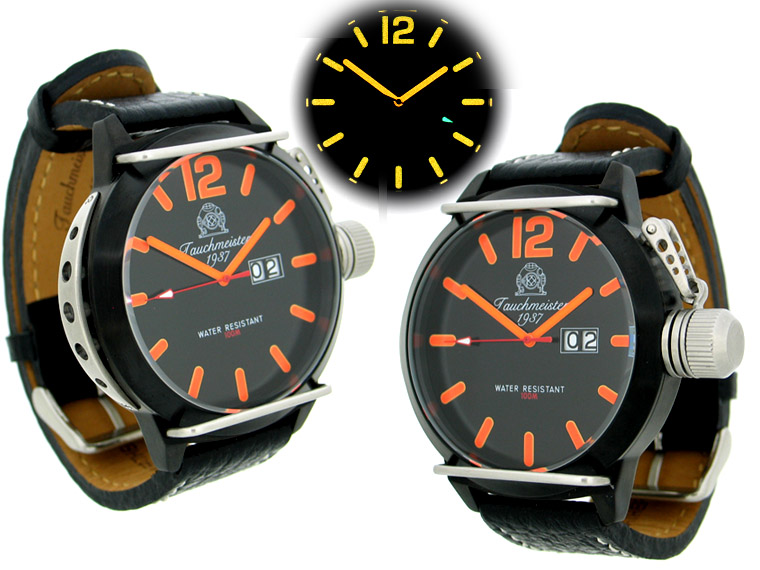 2.WW design German U-Boot SWISS-BIG-DATE heavy!!! crown protecting system T0167