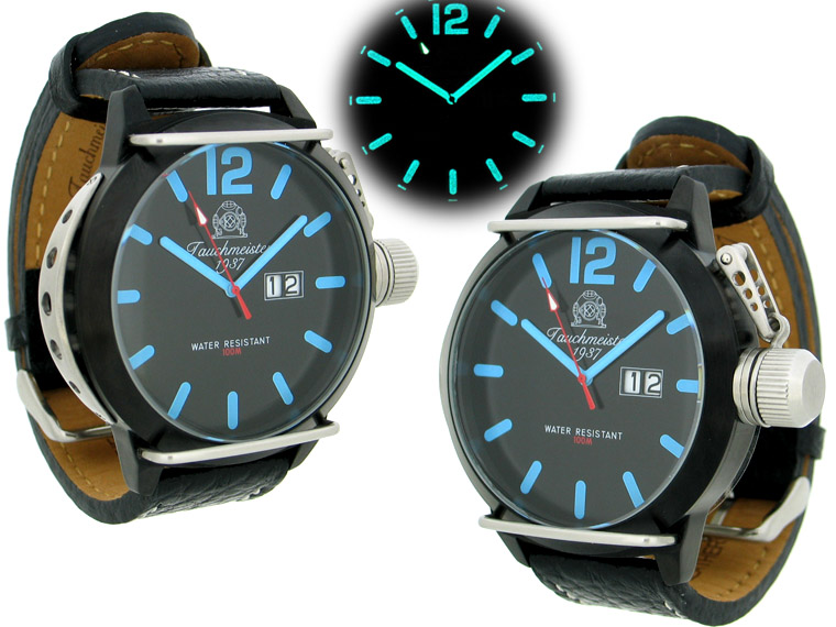 2.WW design German U-Boot SWISS-BIG-DATE heavy!!! crown protecting system T0168