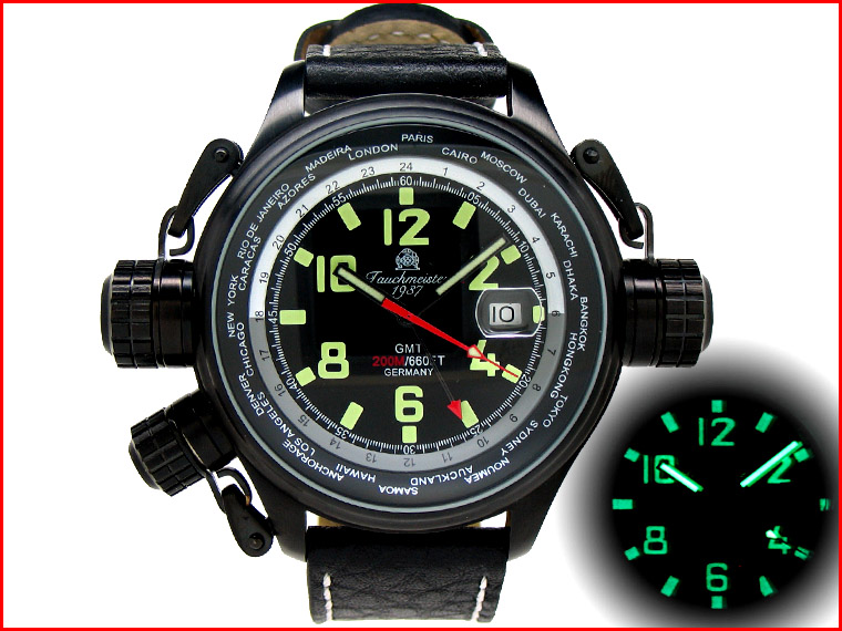 XXL-Pilot "World-Tour" GMT black with crown protection system T0182