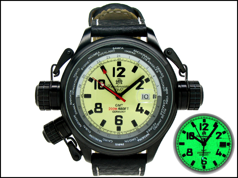 XXL-Pilot "World-Tour" GMT black with crown protection system T0183