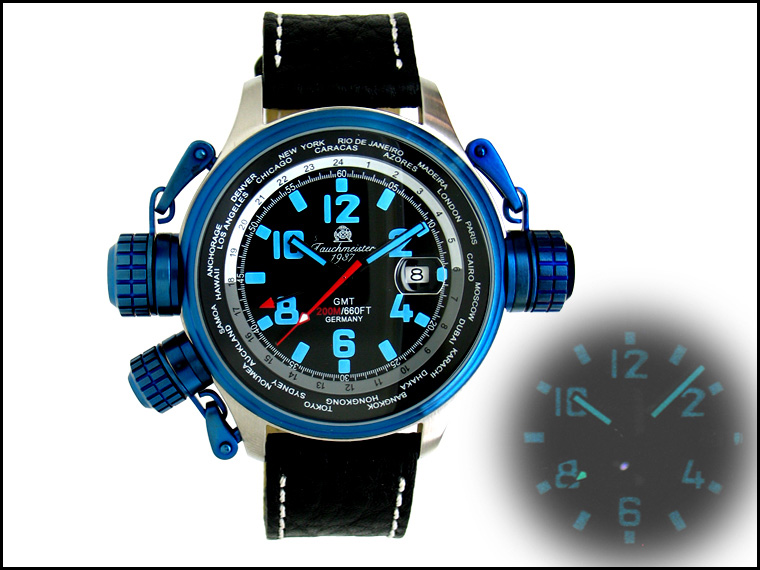 XXL-Pilot "World-Tour" GMT black with crown protection system T0186