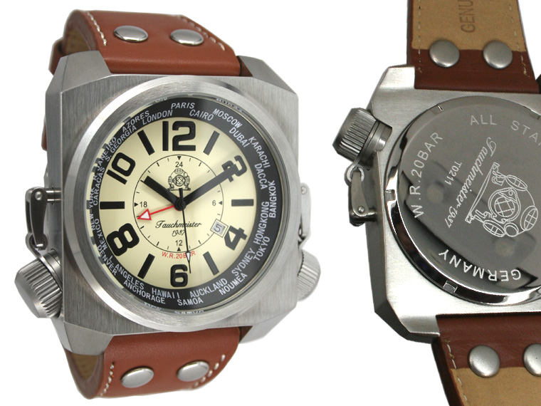 2.WW German U-Boot DATE SWISS-GMT heavy!!! HORIZONTAL crown protecting system T0211