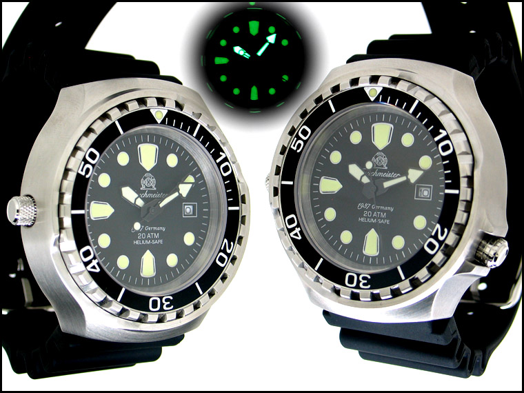 Profi combat diver watch 200m water resistant Helium SAFE SAPHIRE glas T0238