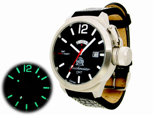 2.WW German U-Boot DATE SWISS-GMT heavy!!! crown protecting system black T0013N