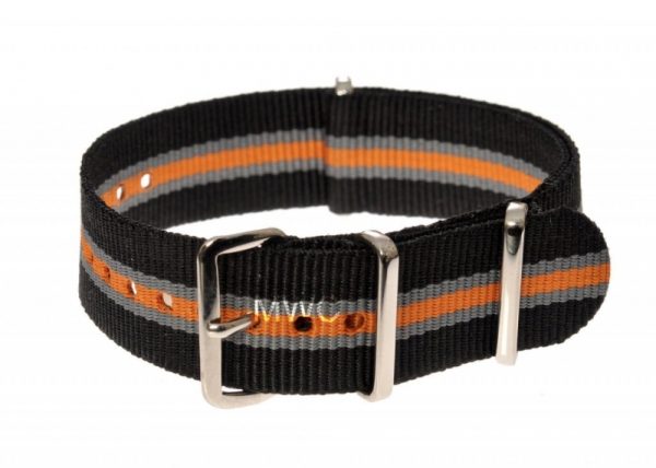 18mm Black Grey and Tangerine NATO MWC Watch Strap